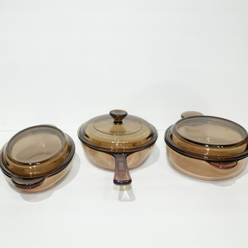 3x Visionware glass pots